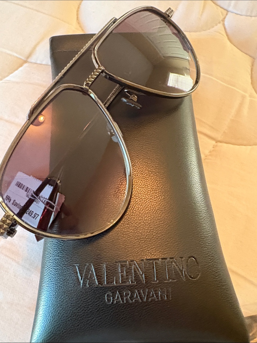 Valentino Aviator Sunglasses - Black Frame with Dark Gray Lenses